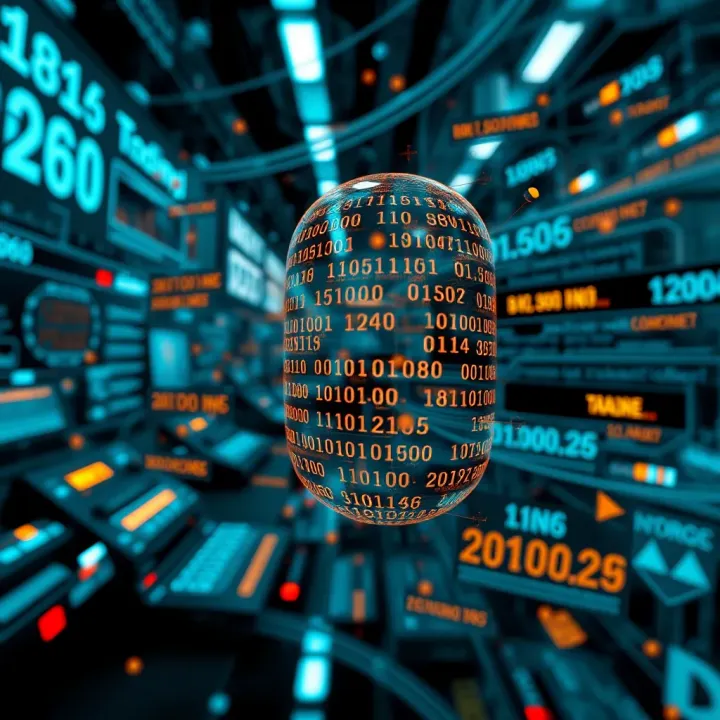 Visual representation of various applications of binary code translators across technology sectors