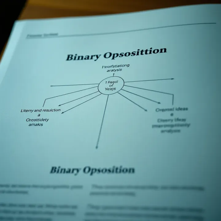 Binary Opposition in Literature and Philosophy Diagram depicting the application of binary opposition in literary and philosophical analysis with interconnected opposing ideas