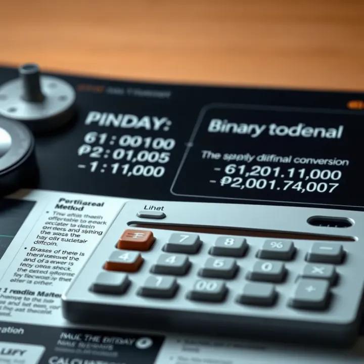 Calculator displaying conversion from binary to decimal alongside a detailed method