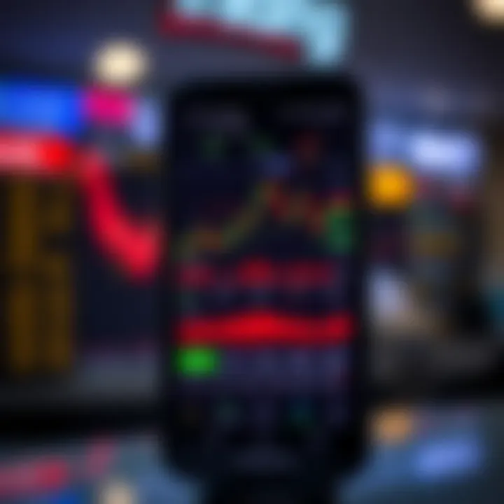 Smartphone displaying an online trading platform with graphs and market data