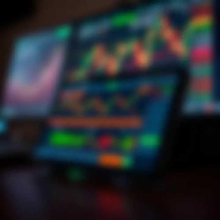 Mobile device displaying a trading application dashboard with market charts and data