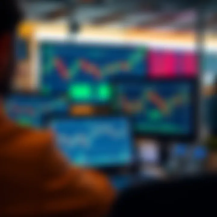 Illustration showing various digital devices displaying forex trading platforms with currency charts