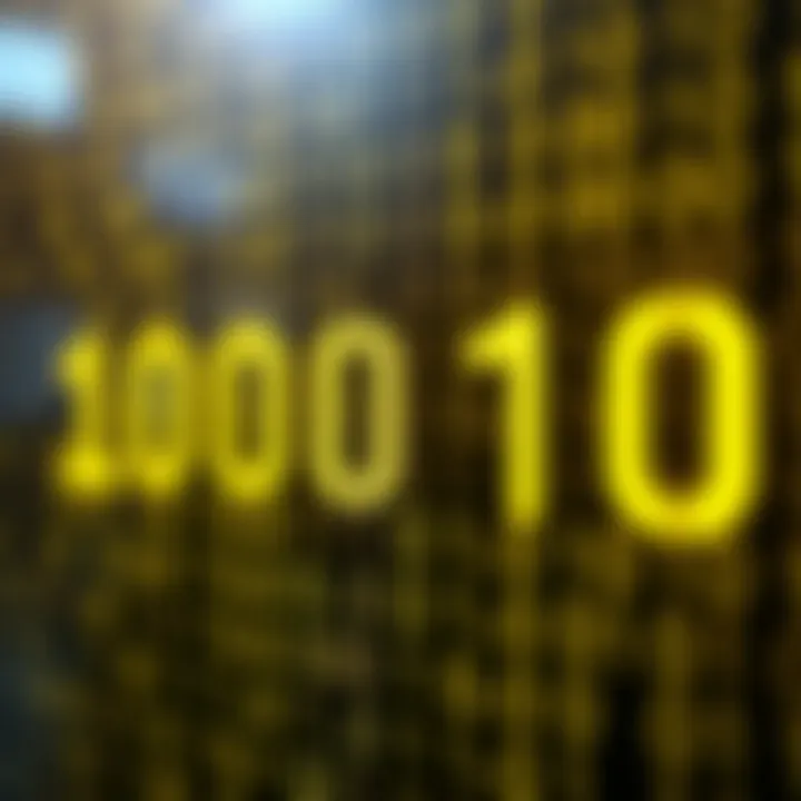 Illustration of the binary numeral system showing ones and zeros in a digital grid