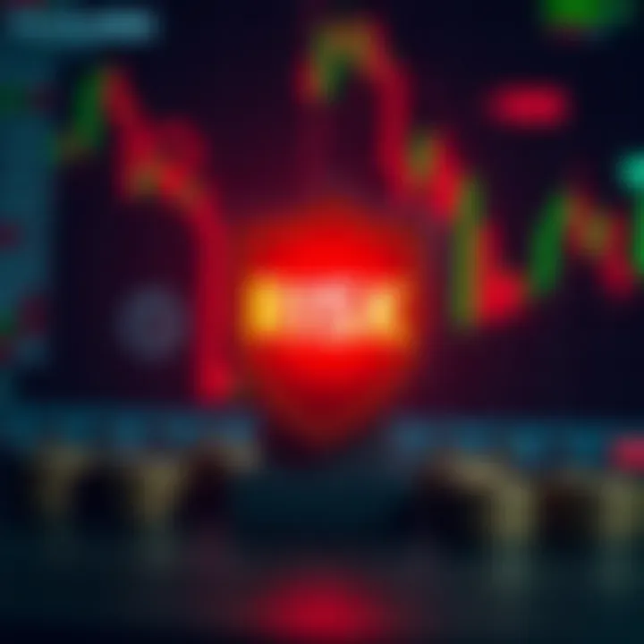 Conceptual illustration of risk management with protective shield and financial icons