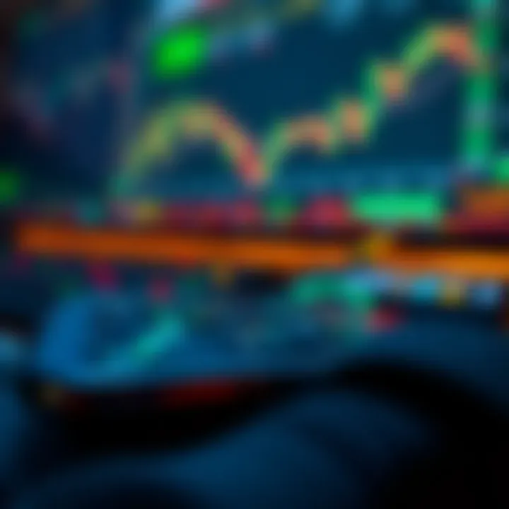 Smartphone screen displaying various financial trading app options with charts and market data