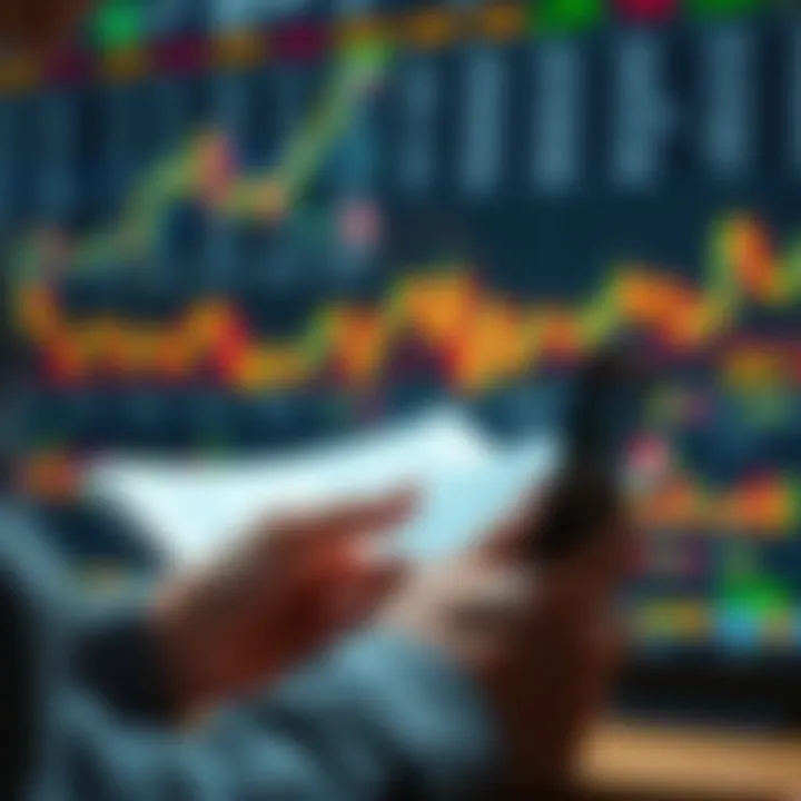 Accessing Forex Trading Books in PDF Format for Skill Enhancement Person reading a forex trading book on a digital tablet with financial charts in the background