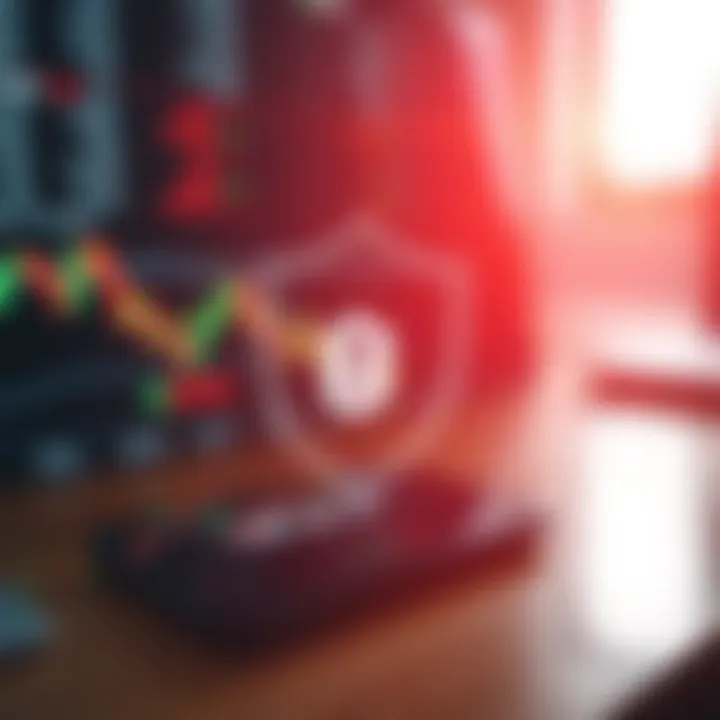 Security shield icon overlaying a mobile device with forex trading graphs