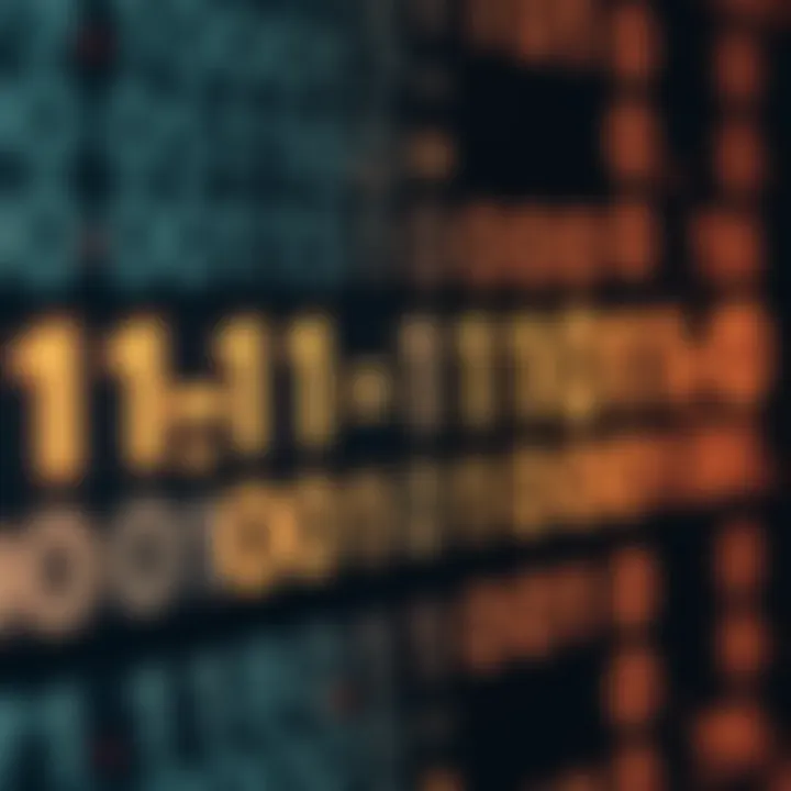Visual representation of decimal digits translating into binary digits with arrows
