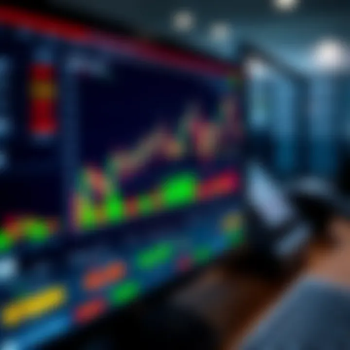 Illustration of binary options trading interface showing call and put options with financial charts