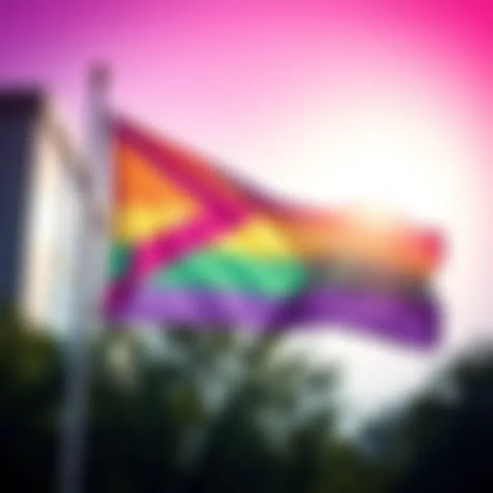 Non-Binary Flag Promoting Awareness and Acceptance Non-binary flag waving outdoors representing visibility and inclusion in LGBTQ+ community