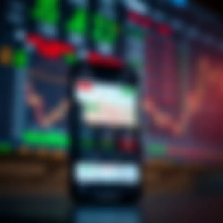 User interface of a mobile trading application showing stock charts and trading options