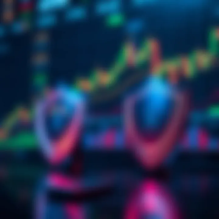 Visual representation of forex risk management using charts and protective shields symbolizing safety