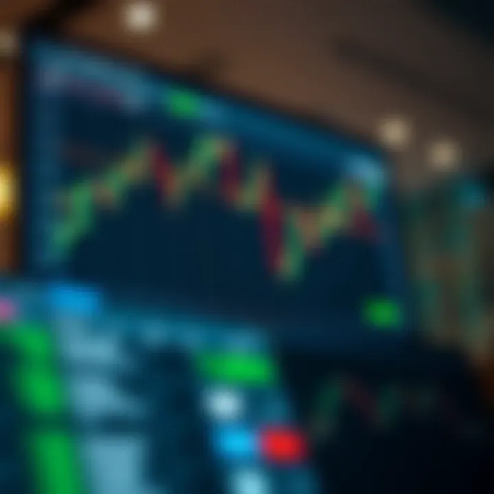 Digital screen displaying binary options trading chart with upward and downward trends