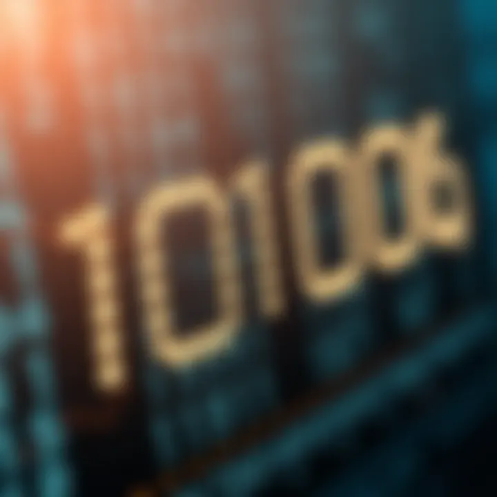 Illustration showing binary digits aligned to represent numeric values in computing