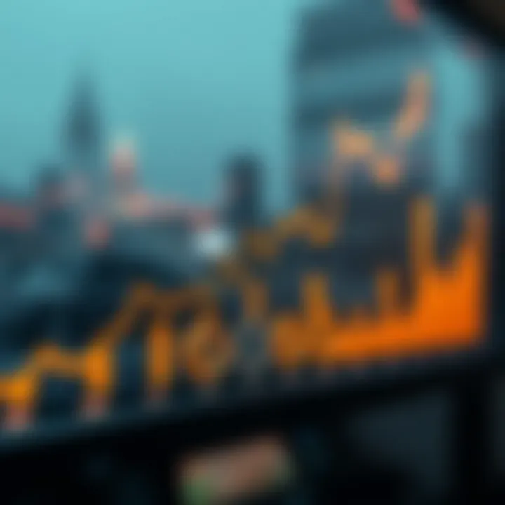 Graph displaying upward trend in cryptocurrency market values with digital currency icons