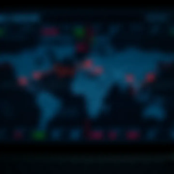 World map highlighting major forex trading sessions across different time zones
