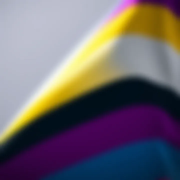 Symbolism of the Non-Binary Flag Colors Bright yellow stripe symbolizing non-binary identity on a flag with white, purple, and black stripes