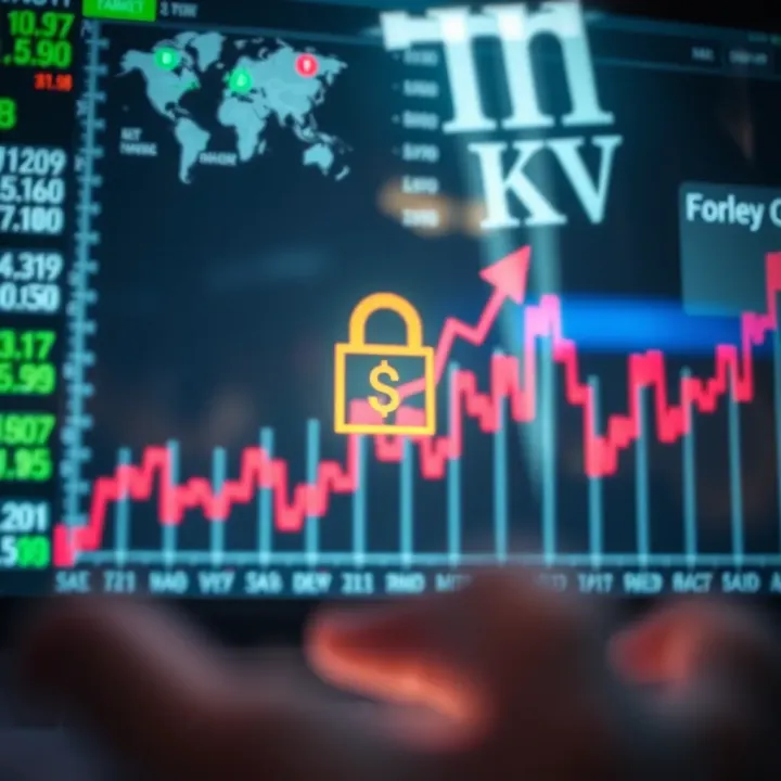 Illustration of a secure trading environment with regulatory symbols and upward market graph
