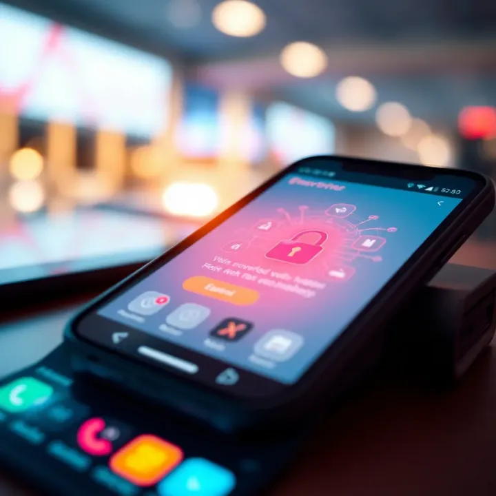 Secure digital interface showing encryption and cybersecurity icons on a smartphone screen