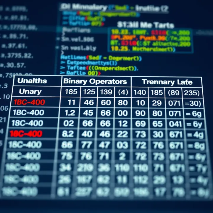 Comparison chart showing differences between unary, binary, and ternary operators