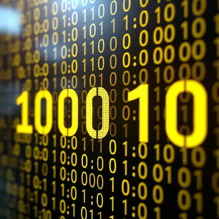 Illustration of the binary numeral system showing ones and zeros in a digital grid