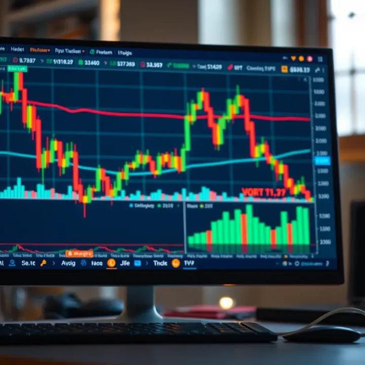 Graph showing currency fluctuations and trading charts on a computer screen