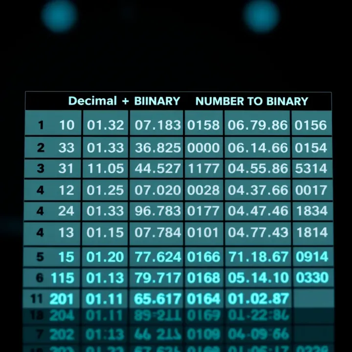Table illustrating decimal values alongside their equivalent binary representations