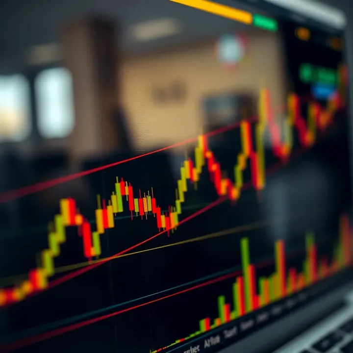 Chart displaying upward and downward trends in binary options trading with indicators