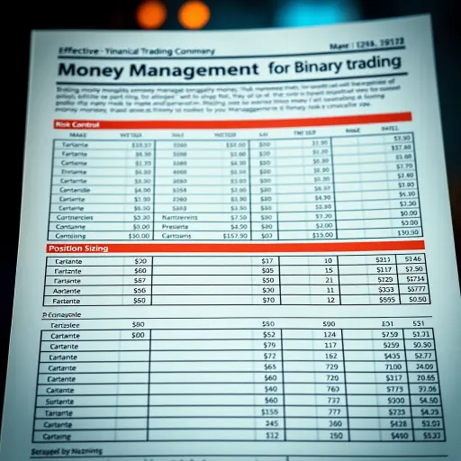 Detailed money management sheet illustrating risk control and position sizing for binary trading