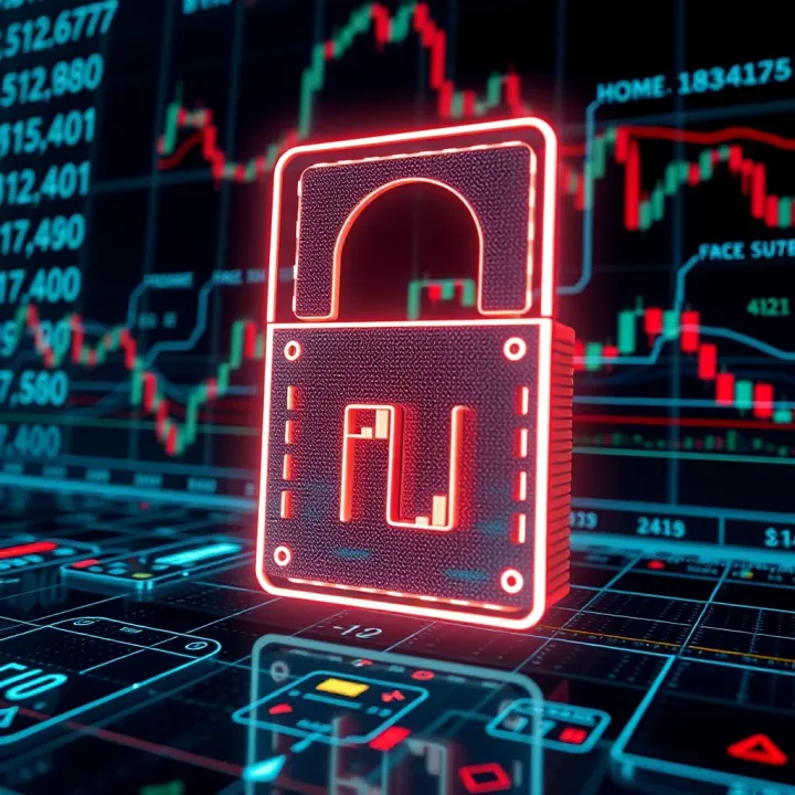Security Features in Forex Trading Applications Conceptual representation of cybersecurity with digital lock and forex trading symbols emphasizing secure transactions