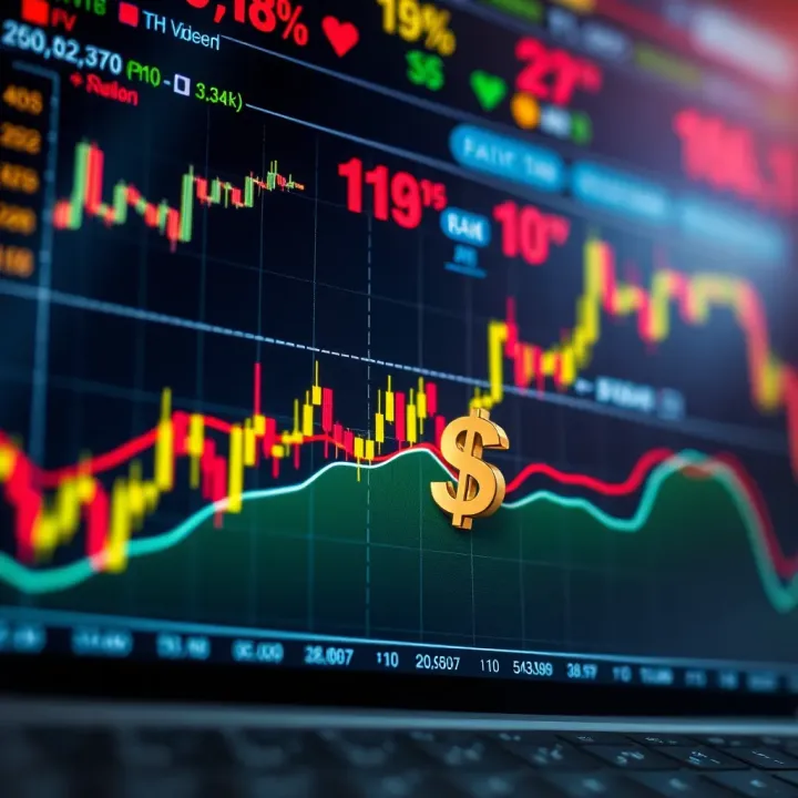 Illustration showing Forex market charts and currency symbols representing trading activities