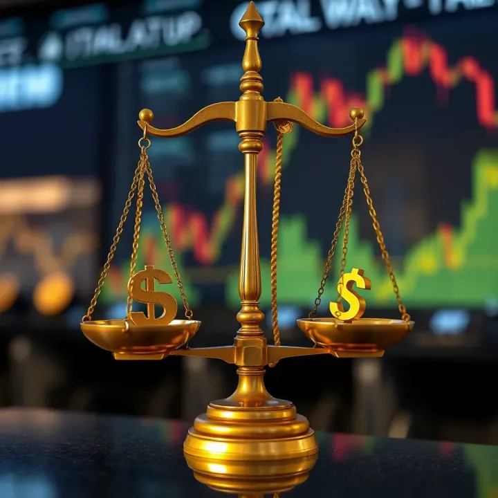 Scales balancing Islamic finance principles and currency symbols