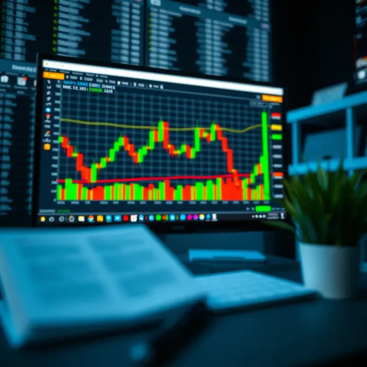 Illustration of a computer screen displaying forex trading platform with charts and safe practice tips