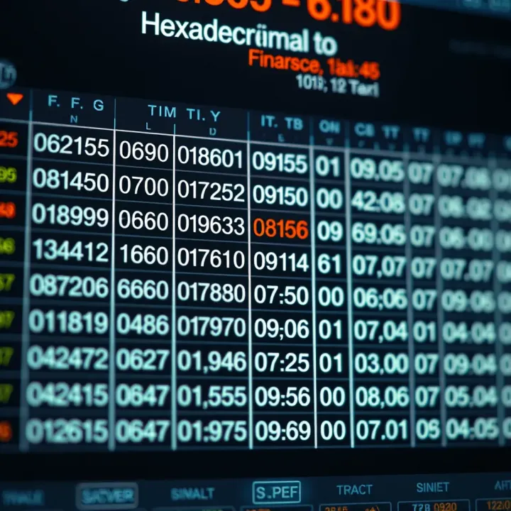 Example chart showing conversion from hexadecimal to binary with highlighted values