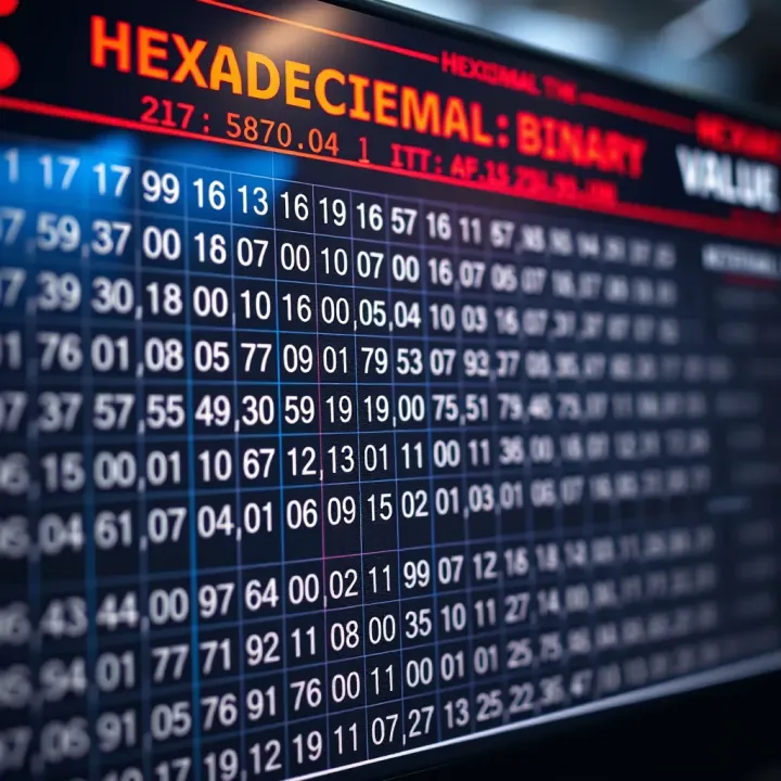 Hexadecimal and Binary Value Examples Chart Chart showing examples of hexadecimal values alongside their binary equivalents