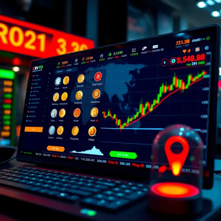 User interface of a crypto trading platform displaying various coins and risk management tools
