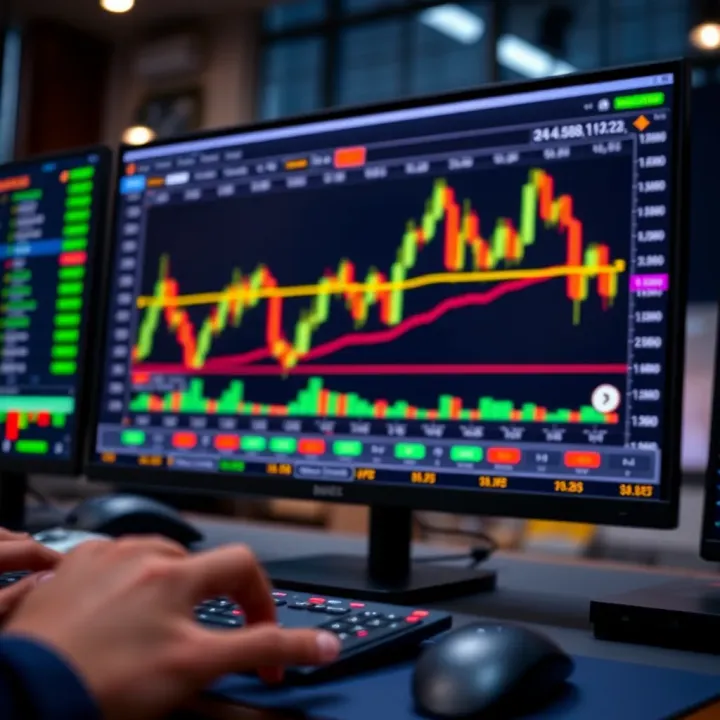 Screenshot of a trading platform showing charts and risk management tools