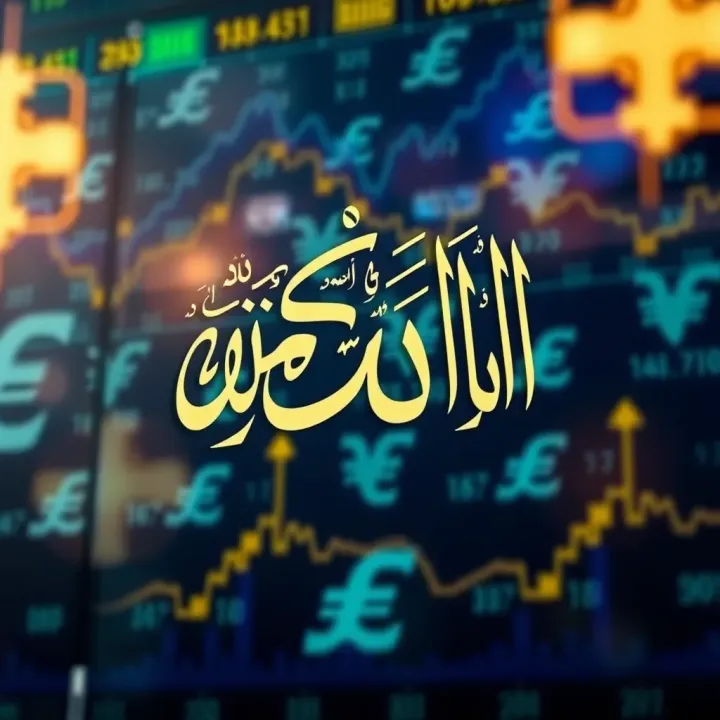 Islamic calligraphy symbolizing Shariah law principles overlaid on forex currency symbols
