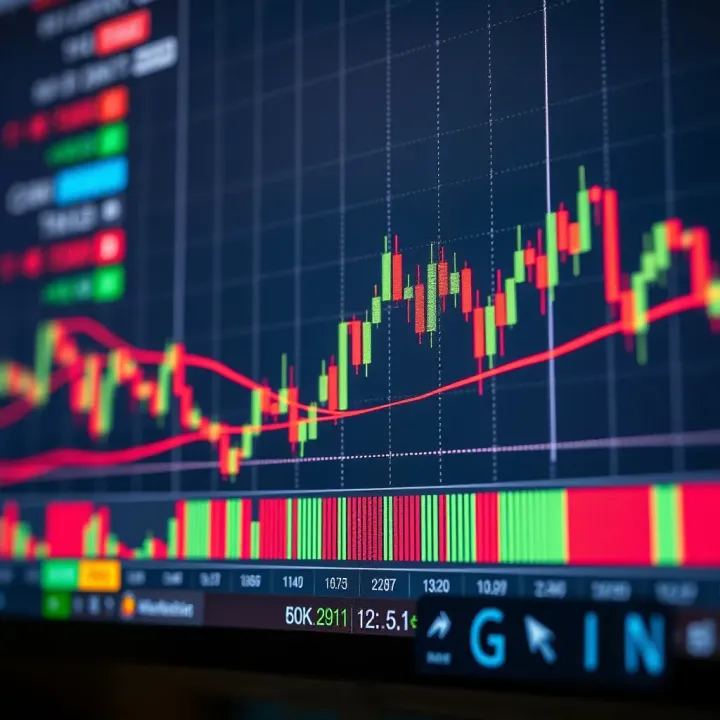 Chart displaying currency pair price movements with trend lines and candlestick patterns