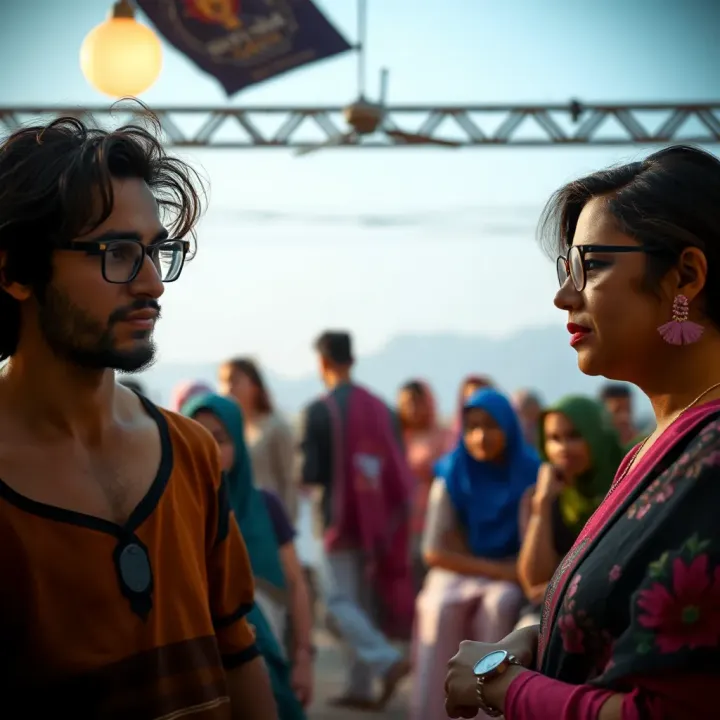 Illustration showing supportive community with diverse gender identities in a cultural setting