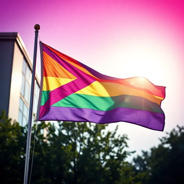 Non-Binary Flag Promoting Awareness and Acceptance Non-binary flag waving outdoors representing visibility and inclusion in LGBTQ+ community