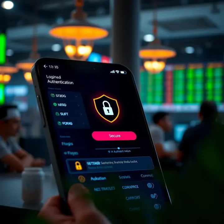 Secure login screen of a digital stock trading application with biometric authentication options