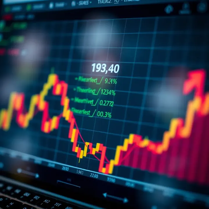 Graph showing currency exchange rate trends with directional arrows indicating market movement