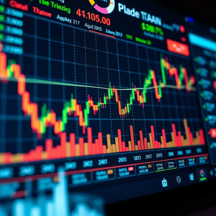 Graph displaying cryptocurrency market trends and trading volumes on digital interface
