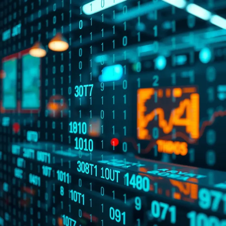 Visual representation of data flow in digital communication using binary code