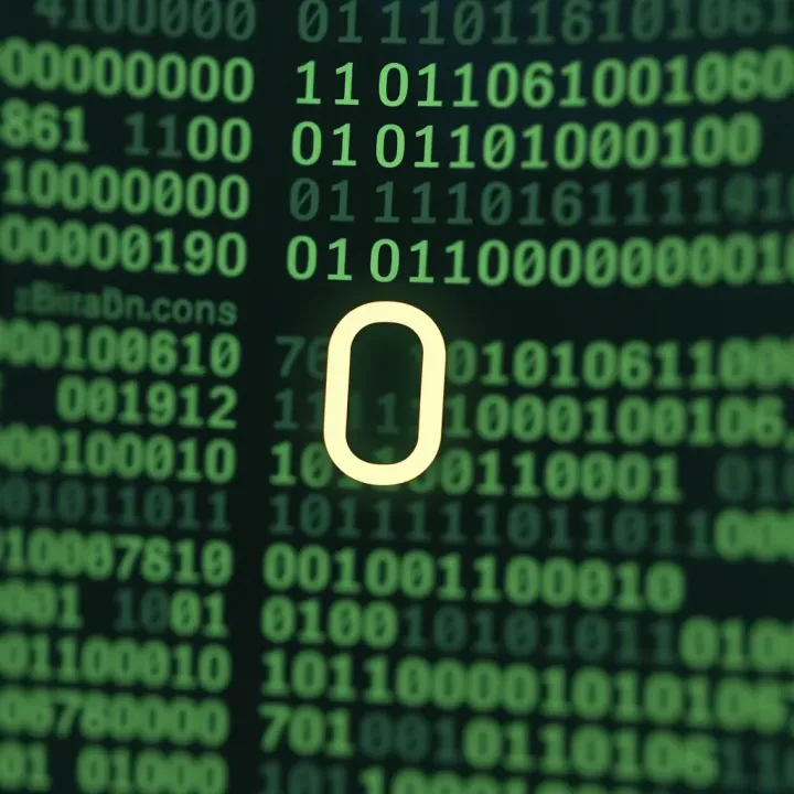Diagram illustrating the binary number system with on and off states represented by zero and one