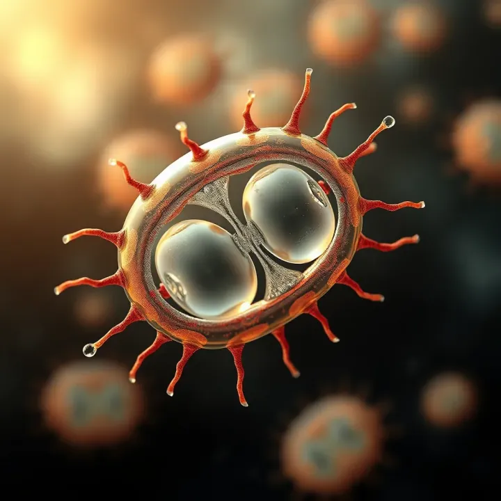 Binary Fission in Amoeba: Division Illustration Diagram showing the division of an amoeba into two separate cells through binary fission