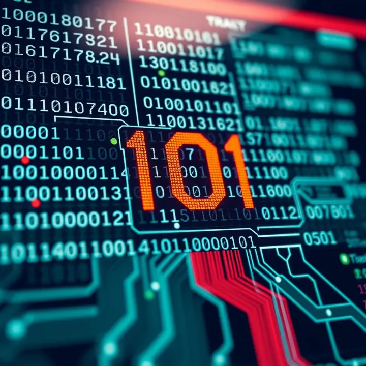 Conceptual graphic showing how binary code translates into digital data storage components