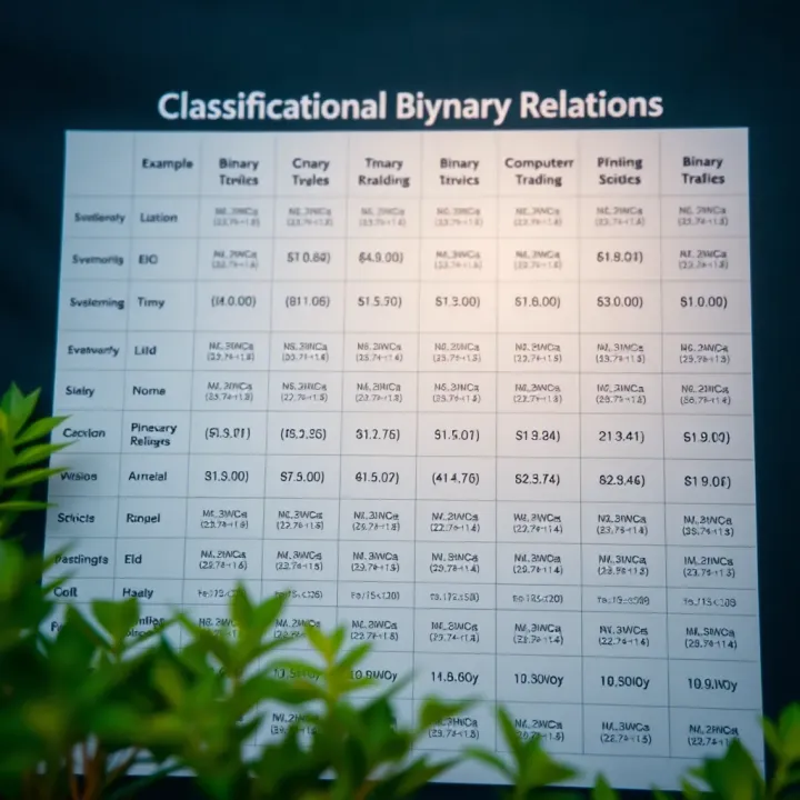 Classification of Binary Relation Types with Mathematical and Computational Examples Chart showing different types of binary relations with examples linked to computer science and mathematics