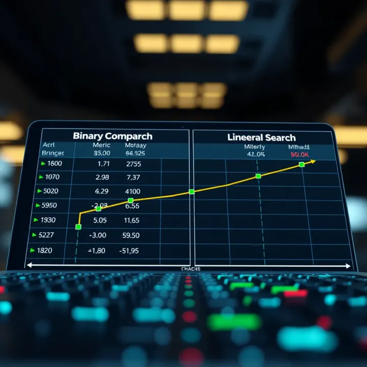 Comparison chart showing performance differences between binary search and linear search methods